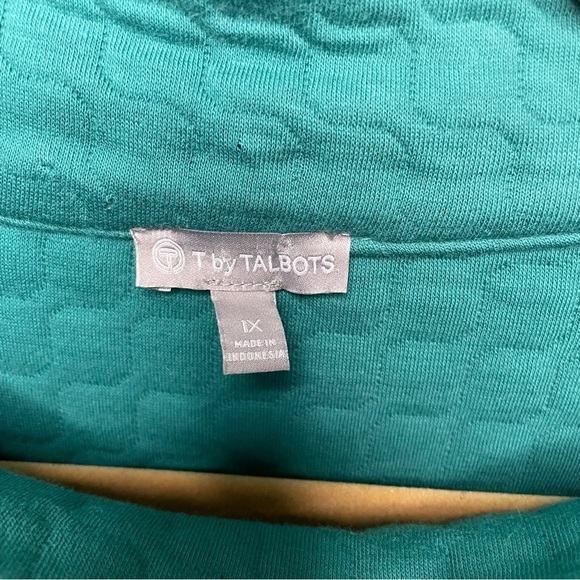 T by TALBOTS‎ Women’s Green Quilted Mock Neck Pullover Top Size 1X Preppy - Picture 2 of 7